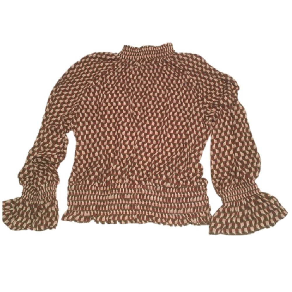Worthington triangle geometric smocked ruffle flutter bell sleeve XXL